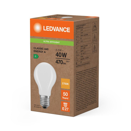 LED žárovka E27 A60 2,2W = 40W 470lm 2700K teplá bílá 300° Ledvance