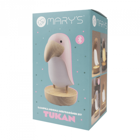 Dětské LED noční světlo 2,7W 3000K teplá bílá + RGB USB dobíjecí 1200mAh růžové s Bluetooth reproduktorem TUKAN MARY'S