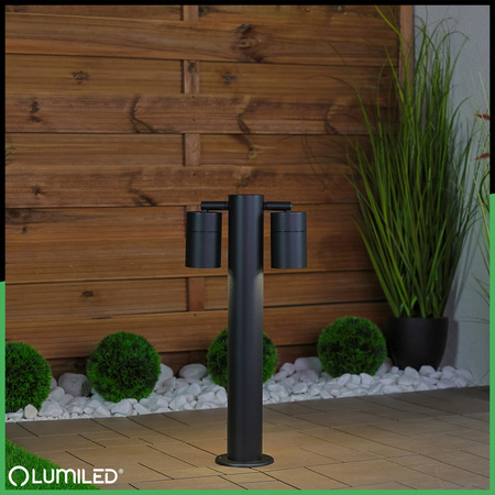 Venkovní zahradní lampa 2x GU10, sloupek stojací reflektor 45cm LUMILED