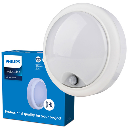 Venkovní potrubní světlo LED 15W 1400lm 4000K IP54 se senzorem pohybu a soumraku bílé Projetline Philips