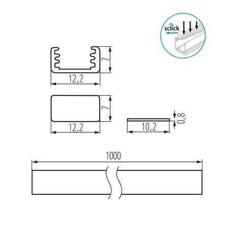 Hliníkový profil pro povrchovou montáž LED pásku eloxovaný 1m PROFILO Kanlux