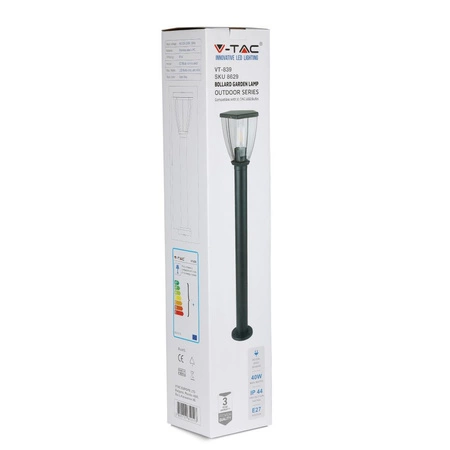 Stožár zahradní lampy 80 cm E27 průhledné stínidlo černé VT-839 V-TAC