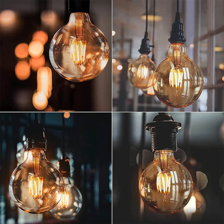 3x Dekorativní Kulatá Žárovka LED E27, G95 6W = 50W 420lm 2200K Teplá bílá 360° Filament Globe Smokey LUMILED