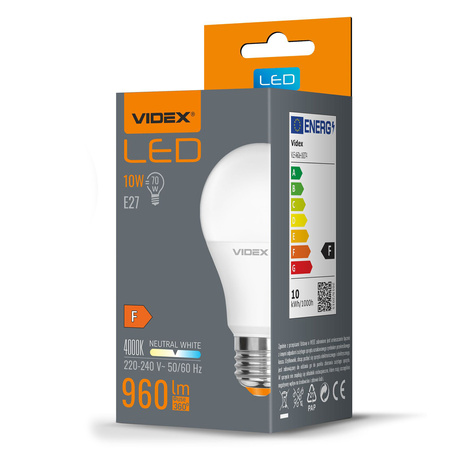 LED žárovka E27 A60 10W = 70W 960lm 4000K neutrální bílá 240° Videx