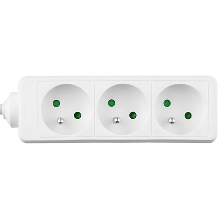 Síťová prodlužovací šňůra Zástrčka - 3x uzemněná zásuvka Napájecí pásek 3m 3x1,5mm 16A Bílá