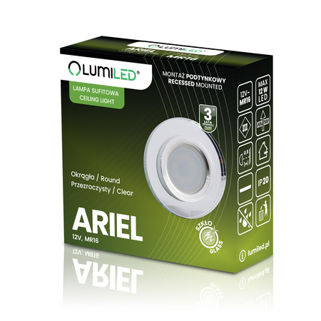 Skleněné Halogenová Podhledové svítidlo GU10, MR16 Stálá Kulatá Průhledná ARIEL LUMILED