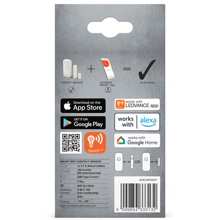 Bezdrátový vnitřní detektor otevřených dveří a oken SMART+ WiFi LEDVANCE