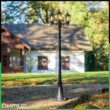 Venkovní zahradní lampa 3x E27, LED sloupek lucerna 2m Černá BELLIS LUMILED