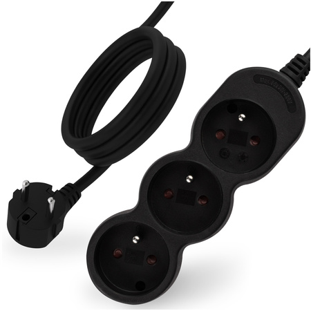 Síťový prodlužovací kabel s uzemněním 3 zásuvky 5m černý kabel Lendo Lumiled