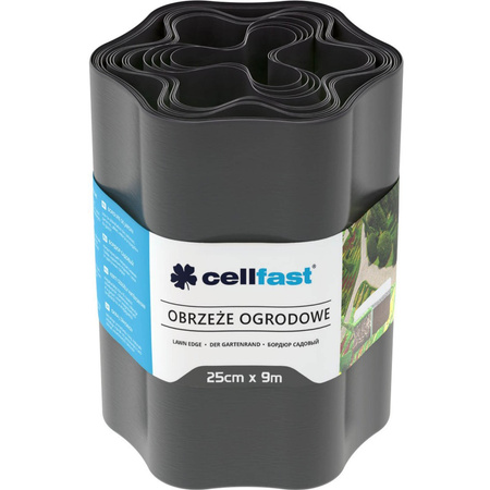 Zahradní obruba trávníku Flexibilní vlnitá 25 cm x 9 m Grafitová CELLFAST