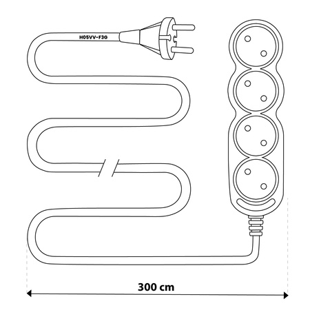 Síťový prodlužovací kabel Uzemněný napájecí pásek 4 zásuvky 3m Černý kabel Lendo Lumiled