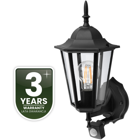 Zahradní nástěnná lampa snímač pohybu, E27 lucerna Černá BELLIS LUMILED