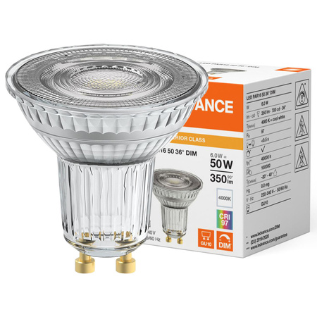 LED reflektorová žárovka GU10 PAR16 6W = 50W 350lm 4000K Neutrální 36° CRI97 Stmívatelná Ledvance