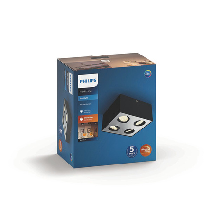 LED halogenové svítidlo pro povrchovou montáž 4x 4,5W BOX Movable Black PHILIPS