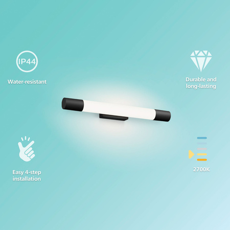 LED Světlo nad Zrcadlo 5W 730lm 2700K 44cm IP44 Černá Rover Philips