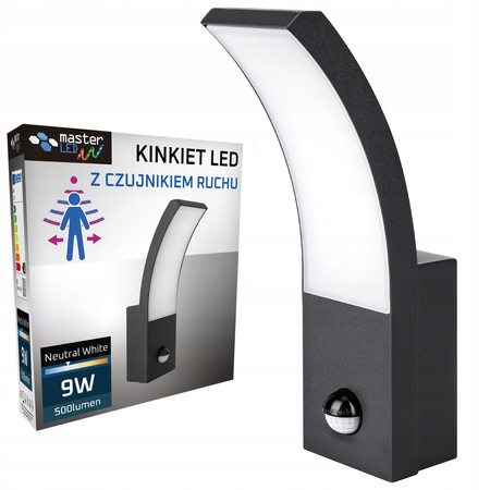 Zahradní nástěnné svítidlo Venkovní LED svítidlo 9W 4000K IP54 s pohybovým a soumrakovým senzorem