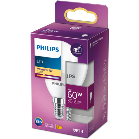 E14 P48 LED žárovka 7W = 60W 806lm 2700K Teplá bílá PHILIPS