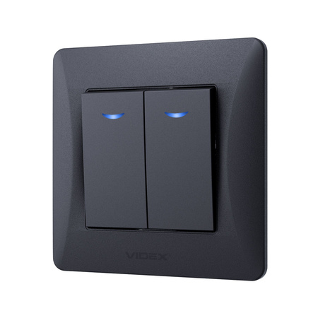 2gangový 2cestný spínač s osvětlením 10A Povrchová montáž černá BINERA VIDEX
