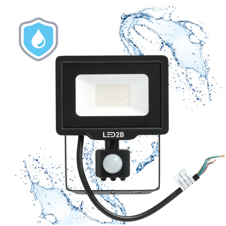 Venkovní LED reflektor Zahrada 20W 1600lm 4000K Neutrální 120° se senzorem pohybu a soumraku IP65 Černá MHC Kobi