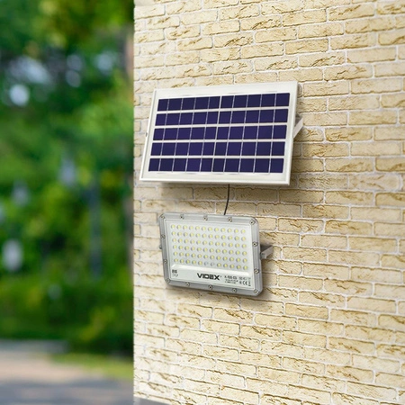 LED solární reflektor s dálkovým ovládáním 50W 1000lm 5000K Neutrální 90° 3,2V IP65 IK07 Povrchová montáž Šedá VIDEX