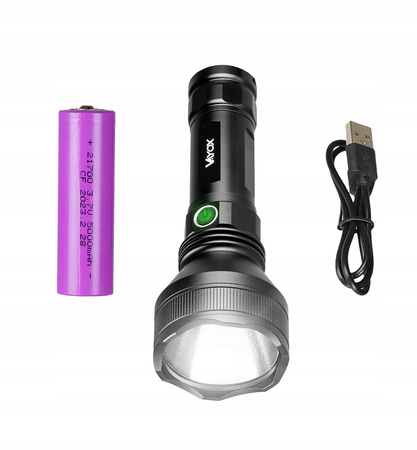 LED taktická svítilna Výkonná dobíjecí USB-C 20W 1900lm IPX6 VAYOX