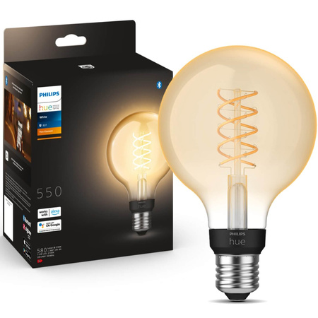 LED žárovka Globe E27 G95 7,2W 2100K teplá bílá Filament PHILIPS HUE White Bluetooth Zigbee