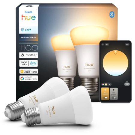 2x LED žárovka E27 A60 8,1W = 75W 1100lm 1800-20000K CCT SMART Smart Bluetooth ZigBee White Ambiance Philips HUE