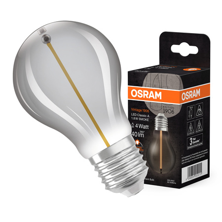 Dekorativní LED žárovka A60 E27 1,8W = 4W 40lm 1800K teplé 320° kouřové vlákno Vintage 1906 Osram