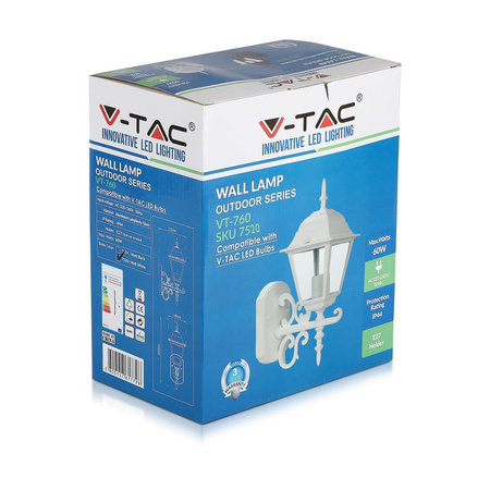 Zahradní lampa E27 Nástěnná lampa Small Matte White VT-760 V-TAC