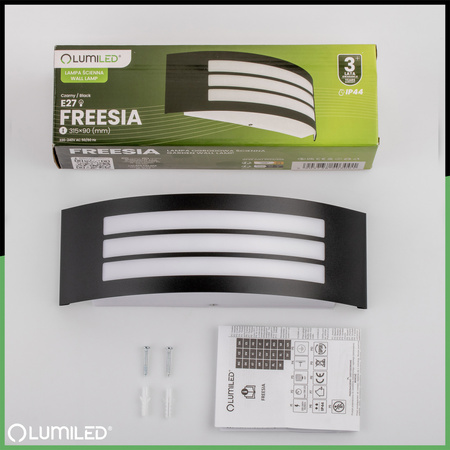 Zahradní nástěnná lampa E27, IP44 Černá FREESIA LUMILED