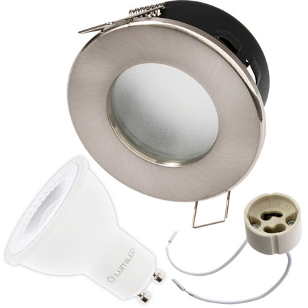 Set HALOGEN Svítidlo Hermetický Koupelnový podhled AQUS Satin IP44 + LED GU10 36° 1.5W 3000K Lumiled