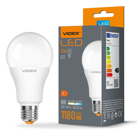 LED žárovka E27 A60 12W = 82W 1180lm 4000K neutrální bílá 240° Videx