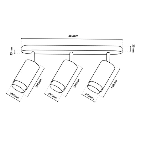 Stropní Lampa Reflektor LED 3x GU10 Trubice Spot ELIGIS Černá LUMILED