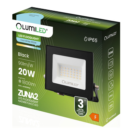 LED Reflektor 20W, 1800lm 6500K IP65 Černá ZUNA2 LUMILED