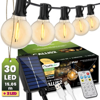 Solární zahrada Girland 30x LED okrasné koule 15,05 m 2700K teplá + dálkové ovládání CALLIS2 LUMILED