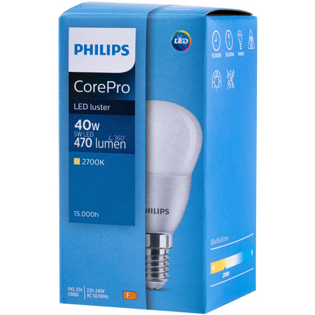 LED žárovka E14 5W = 40W 470lm 2700K Teplá bílá KULIČKA PHILIPS