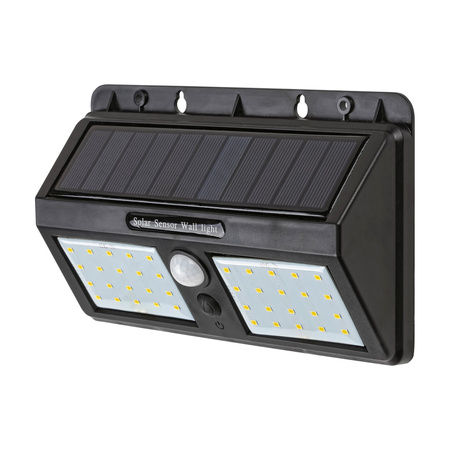 Zahradní LED solární nástěnná lampa OSTRAVA 2.4W 4000K IP44 s pohybovým senzorem černá RABALUX