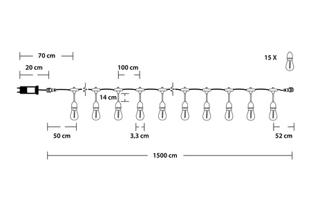Venkovní řetěz 15m, 15x E27 MALUS LUMILED