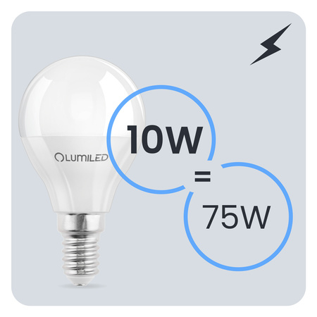 LED žárovka E14 kapka P45 10W = 75W 1055lm 3000K teplá bílá 180° LUMILED