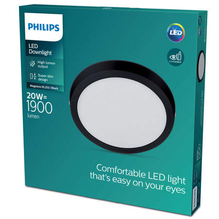 Plafond Panel LED Povrchové stropní svítidlo MAGNEOS 20W 2700K 28cm Black Downlight Round PHILIPS