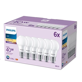 Sada 6x LED žárovky E27 A60 4,9W = 40W 470lm 2700K Teplá 180° PHILIPS