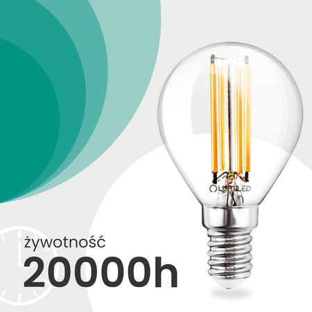 LED žárovka E14 kapka P45 2,2W 470lm = 40W 4000K neutrální bílá 360° vlákno energetická třída A LUMILED