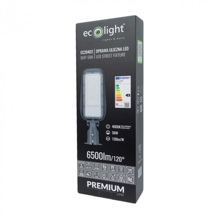 LED pouliční lampa 50W 6500lm 4000K Neutral IP65 130lm/W PREMIUM Ecolight
