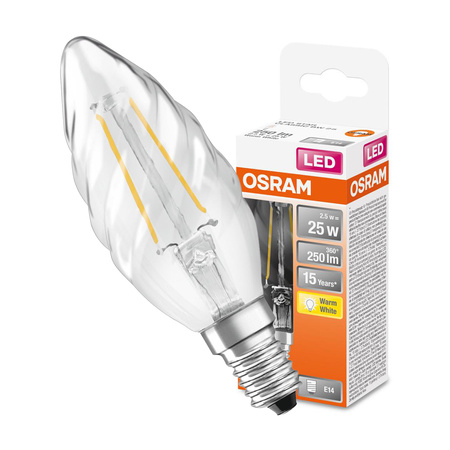 LED žárovka E14 BW35 2.5W = 25W 250lm 2700K Teplá bílá 300° vlákno OSRAM STAR
