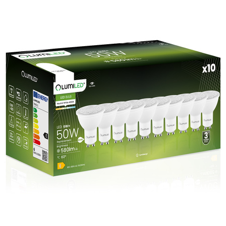 10x Žárovka LED GU10, 6W = 50W 580lm 4000K Neutrální bílá Nastavitelná 24° 36° 60° LUMILED