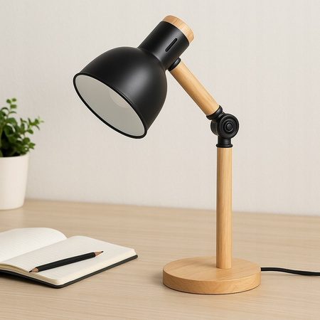 Stolní stolní lampa Nastavitelná E27 Školní noční spínač Zapnout/Vypnout Černá hnědá Woody Masterled