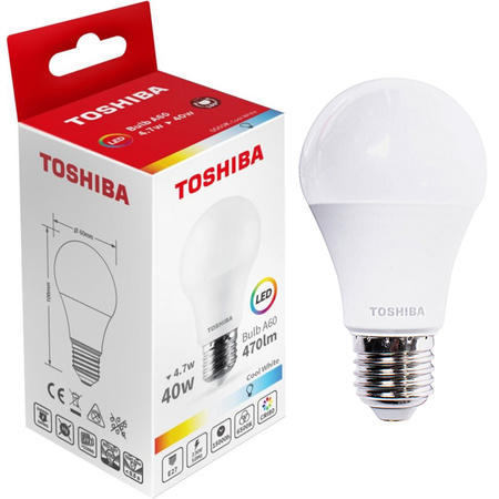 LED žárovka E27 A60 4.7W = 40W 470lm 6500K Studená bílá TOSHIBA