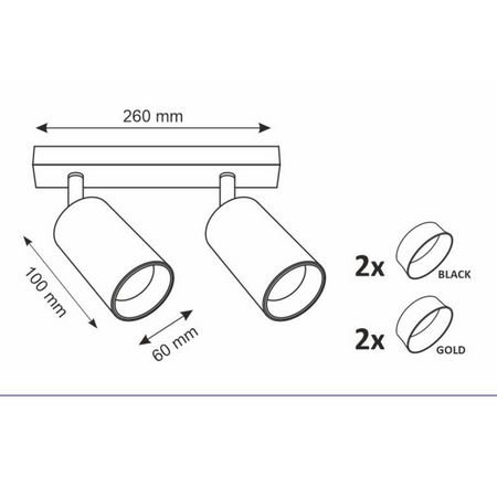 Pásové svítidlo Stropní a nástěnné LED svítidlo 2 x GU10 MARIBEL Black GOLDLUX (Polux)