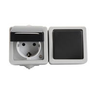 Jednopólový spínač + horizontální zásuvka Schuko s ochranou kontaktů TEKNO IP54 KANLUX šedá