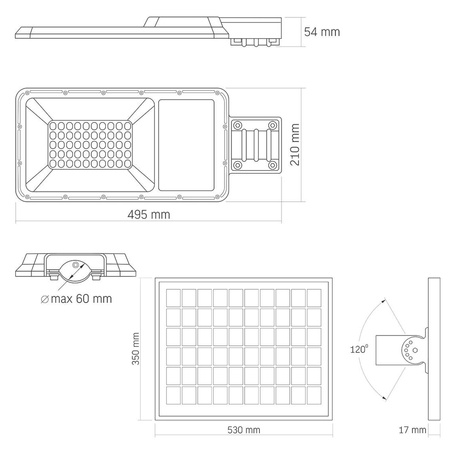 Solární Reflektor Lampa 50x LED 100W 2500lm 5000K IP65 VIDEX Twilight Sensor s dálkovým ovládáním